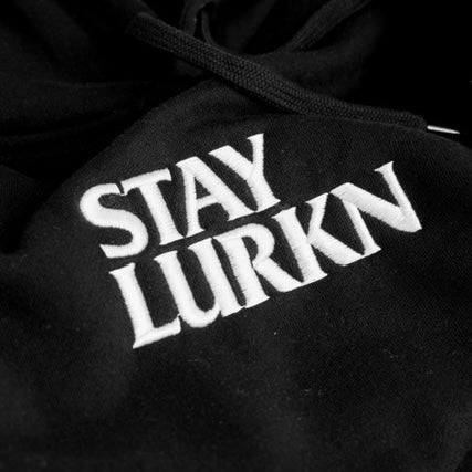 STAY LURKN EMBROIDERED HOODIE - BLACK