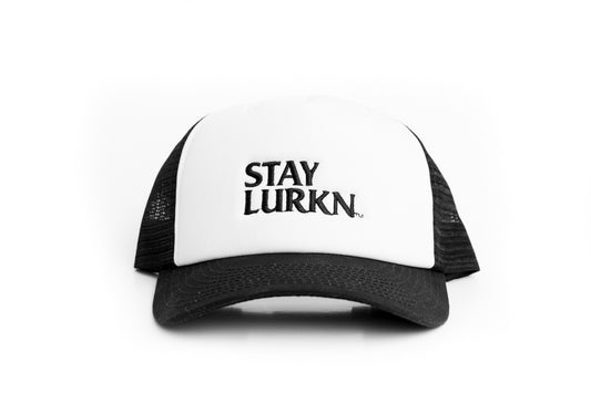 STAY LURKN TRUCKER HAT - BLACK/WHITE